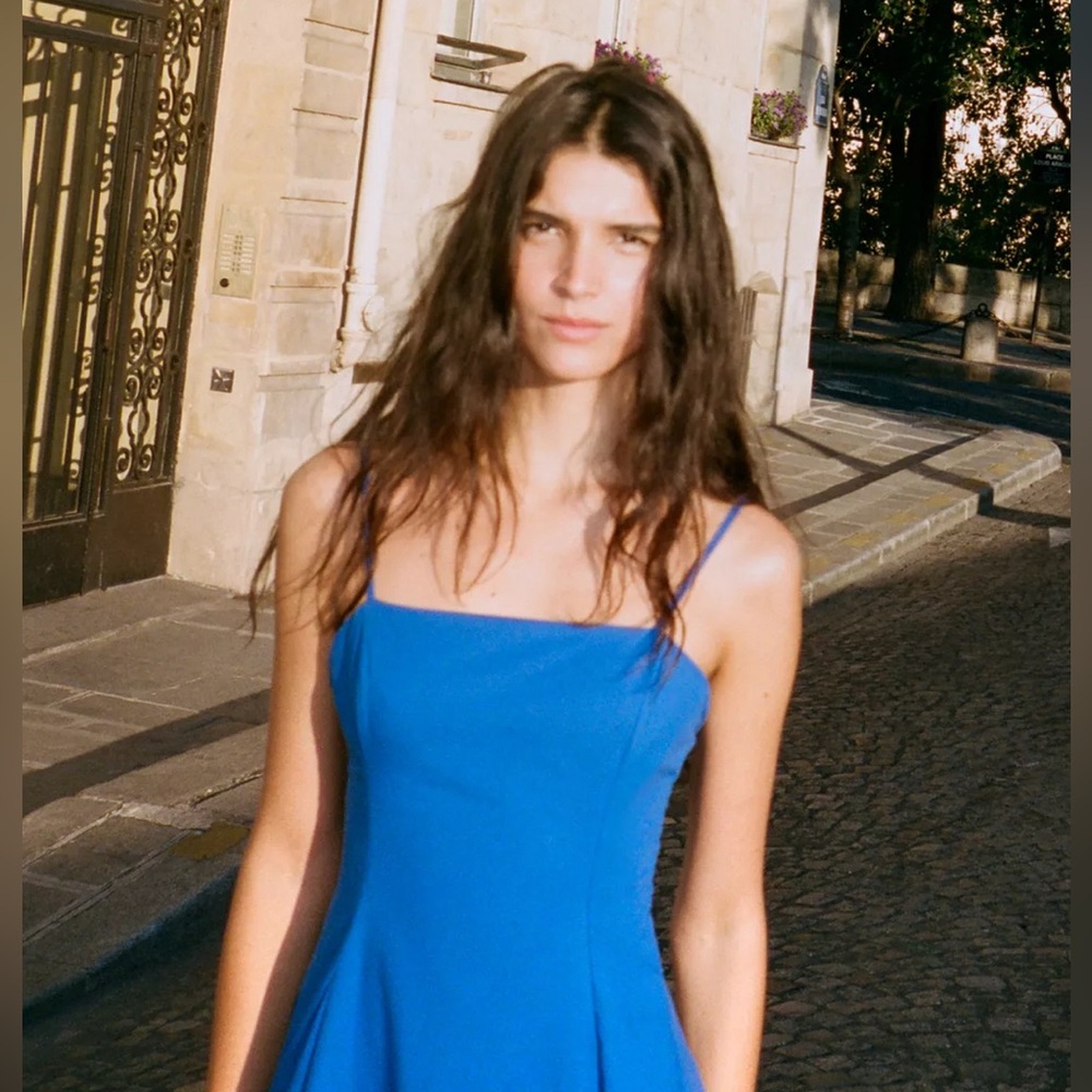 NWT ZARA BLUE ASYMMETRIC POPLIN MIDI DRESS SIZE XS - Picture 3 of 6